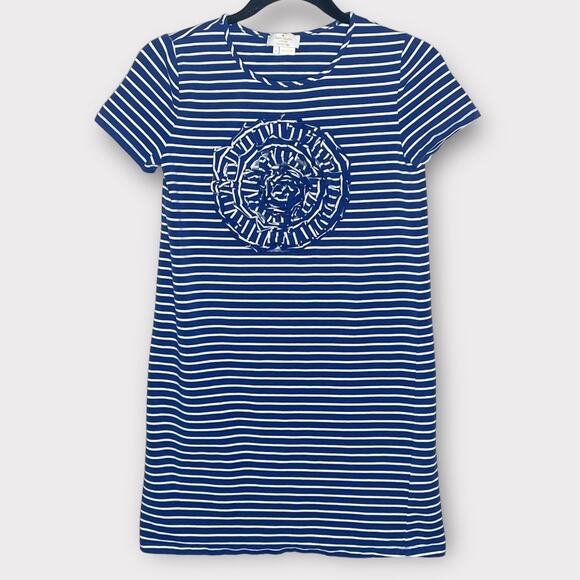 KATE SPADE blue & white summer stripe rosette stretch cotton dress girls size 14